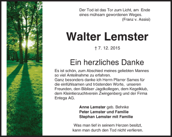 Traueranzeige von Walter Lemster von trauer.echo-online.de