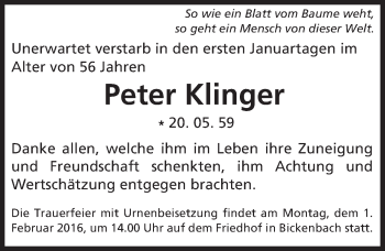 Traueranzeige von Peter Klinger von trauer.echo-online.de