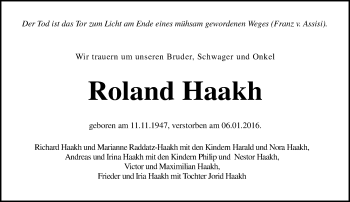 Traueranzeige von Roland Haakh von trauer.echo-online.de