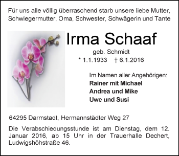 Traueranzeige von Irma Schaaf von trauer.echo-online.de