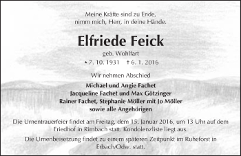 Traueranzeige von Elfriede Feick von trauer.echo-online.de