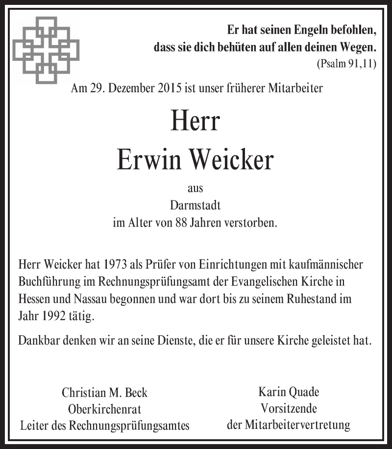  Traueranzeige für Erwin Weicker vom 13.01.2016 aus trauer.echo-online.de