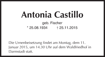 Traueranzeige von Antonia Castillo von trauer.echo-online.de