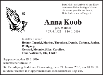 Traueranzeige von Anna Koob von trauer.echo-online.de