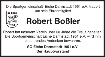 Traueranzeige von Robert Boßler von trauer.echo-online.de