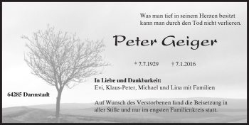 Traueranzeige von Peter Geiger von trauer.echo-online.de