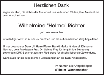 Traueranzeige von Wilhelmine Richter von trauer.echo-online.de