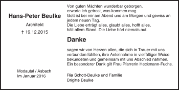 Traueranzeige von Hans-Peter Beulke von trauer.echo-online.de