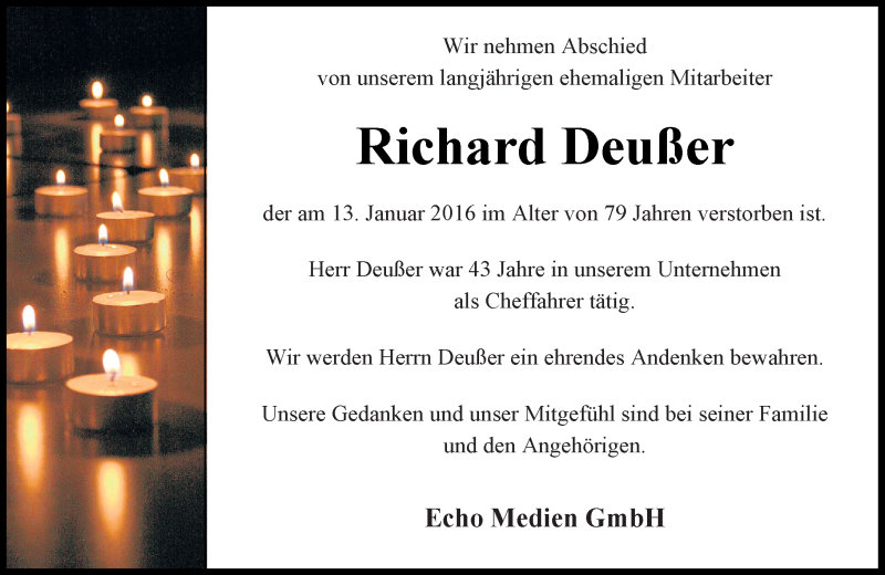  Traueranzeige für Richard Deußer vom 30.01.2016 aus trauer.echo-online.de