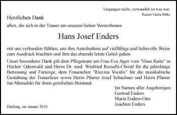 Traueranzeige von Hans Josef Enders von trauer.echo-online.de