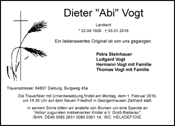 Traueranzeige von Dietrich Vogt von trauer.echo-online.de