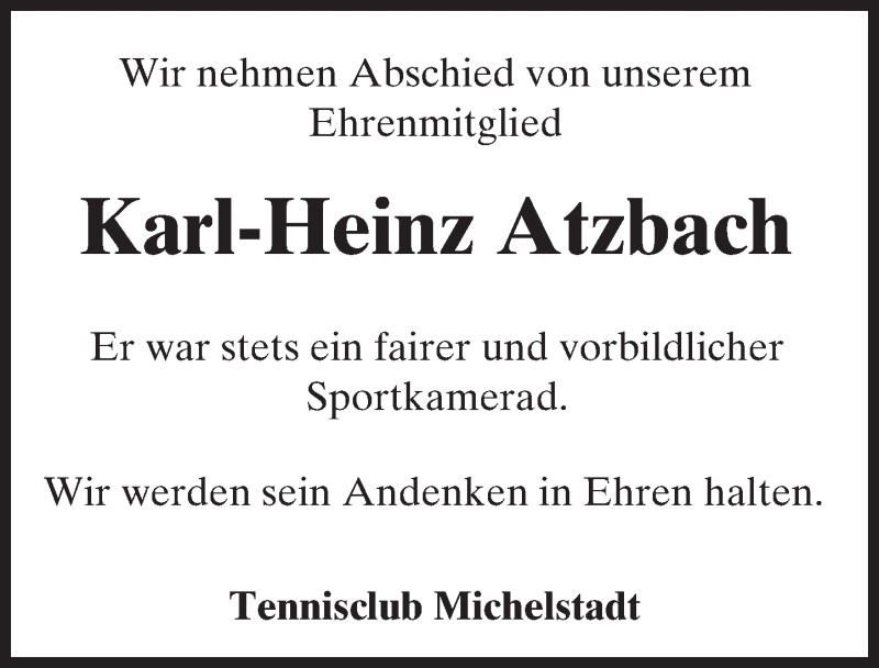  Traueranzeige für Karl-Heinz Atzbach vom 05.01.2016 aus trauer.echo-online.de