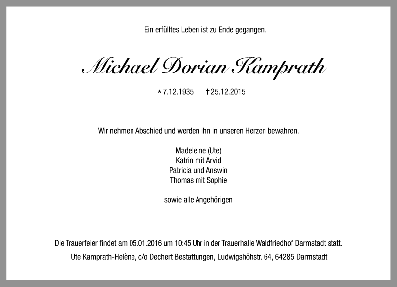  Traueranzeige für Michael Kamprath vom 02.01.2016 aus trauer.echo-online.de