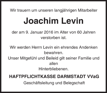 Traueranzeige von Joachim Levin von trauer.echo-online.de