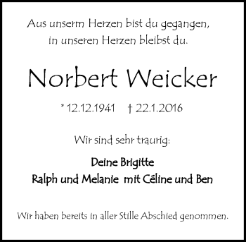 Traueranzeige von Norbert Weicker von trauer.echo-online.de