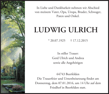 Traueranzeige von Ludwig Ulrich von trauer.echo-online.de