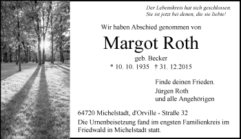 Traueranzeige von Margot Roth von trauer.echo-online.de
