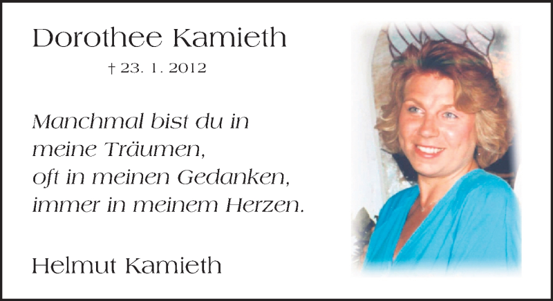  Traueranzeige für Dorothee Kamieth vom 23.01.2016 aus trauer.echo-online.de