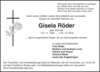Traueranzeige von Gisela Räder von Trauerportal Echo Online