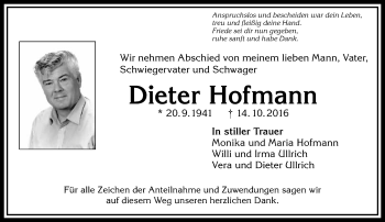 Traueranzeige von Dieter Hofmann von  Gelnhäuser Tageblatt