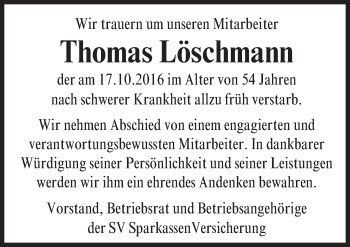 Traueranzeige von Thomas Löschmann von Trauerportal Echo Online