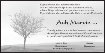 Traueranzeige von Marvin  von Trauerportal Rhein Main Presse