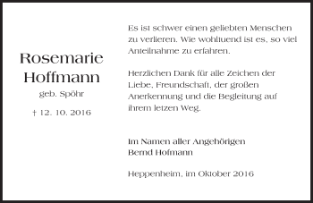 Traueranzeige von Rosemarie Hofmann von Trauerportal Echo Online