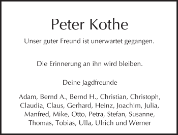 Traueranzeige von Peter Kothe von Trauerportal Echo Online