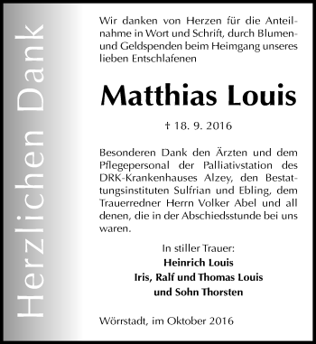 Traueranzeige von Matthias Louis von Trauerportal Rhein Main Presse