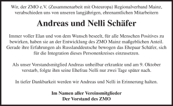 Traueranzeige von Andreas und Nelli Schäfer von Trauerportal Rhein Main Presse