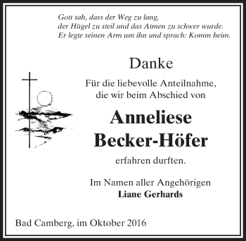 Traueranzeige von Anneliese Becker-Höfer von  Camberger Anzeiger
