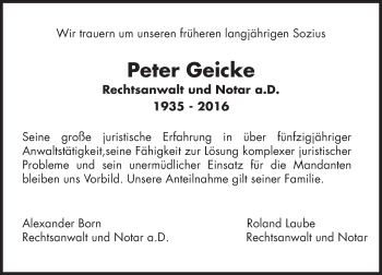 Traueranzeige von Peter Geicke von Trauerportal Rhein Main Presse