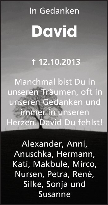 Traueranzeige von David Schnarr von Trauerportal Rhein Main Presse