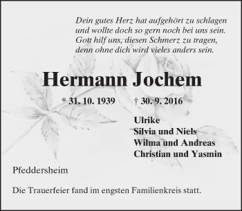 Traueranzeige von Hermann Jochem von Trauerportal Rhein Main Presse