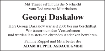 Traueranzeige von Georgi Daskalow von Trauerportal Echo Online