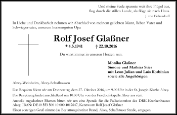 Traueranzeige von Rolf Josef Glaßner von Trauerportal Rhein Main Presse