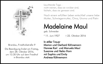 Traueranzeige von Madalaine Maul von Trauerportal Echo Online