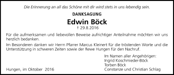 Traueranzeige von Edwin Böck von  Kreisanzeiger