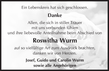Traueranzeige von Roswitha Wurm von Trauerportal Rhein Main Presse
