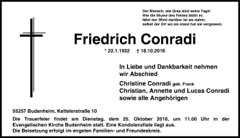 Traueranzeige von Friedrich Conradi von Trauerportal Rhein Main Presse