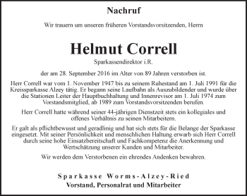 Traueranzeige von Helmut Correll von Trauerportal Rhein Main Presse