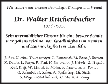 Traueranzeige von Walter Reichenbacher von Trauerportal Rhein Main Presse