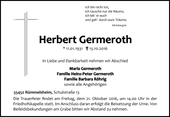 Traueranzeige von Herbert Germeroth von Trauerportal Rhein Main Presse