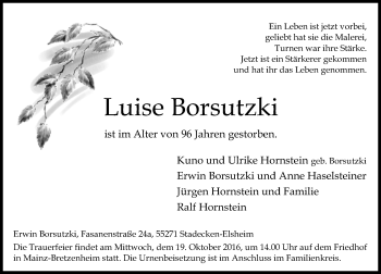 Traueranzeige von Luise Borsutzki von Trauerportal Rhein Main Presse
