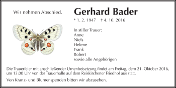 Traueranzeige von Gerhard Bader von  Gießener Anzeiger