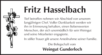 Traueranzeige von Fritz Hasselbach von Trauerportal Rhein Main Presse