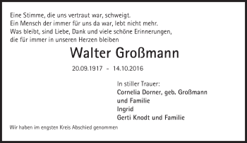Traueranzeige von Walter Großmann von Trauerportal Rhein Main Presse
