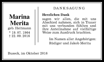 Traueranzeige von Marina Merita von  Gießener Anzeiger