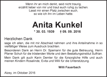Traueranzeige von Anita Kunkel von Trauerportal Rhein Main Presse