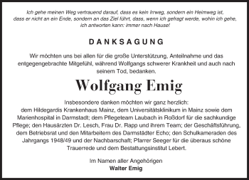 Traueranzeige von Wolfgang Emig von Trauerportal Echo Online